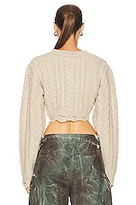 R13 Distressed Cropped Cable Sweater in Oatmeal, view 3, click to view large image.