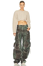 R13 Distressed Cropped Cable Sweater in Oatmeal, view 4, click to view large image.