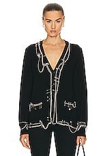 R13 Chain Embellished Cardigan in Black & Paint | FWRD