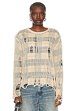 R13 Overlay Distressed Relaxed Crewneck in Cream On Black & Beige Plaid, view 1, click to view large image.