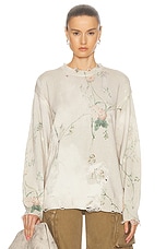 R13 Printed Boyfriend Sweater in Cream Bleached Floral, view 1, click to view large image.