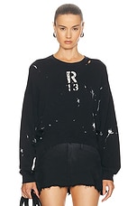 R13 Cropped R13 Crewneck Sweatshirt in Acid Black & Paint Splatter, view 1, click to view large image.