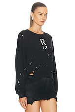 R13 Cropped R13 Crewneck Sweatshirt in Acid Black & Paint Splatter, view 2, click to view large image.