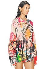 R13 Printed Boyfriend Sweater in Heart Graffiti Print, view 2, click to view large image.