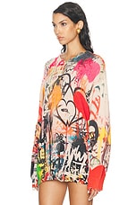 R13 Printed Boyfriend Sweater in Heart Graffiti Print, view 3, click to view large image.