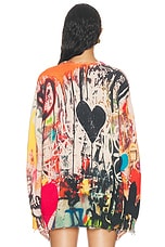 R13 Printed Boyfriend Sweater in Heart Graffiti Print, view 4, click to view large image.