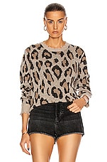 R13 Leopard Cashmere Crewneck Sweater in Leopard, view 1, click to view large image.