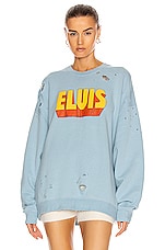 R13 Elvis Logo Oversized Crewneck Sweatshirt in Light Blue FWRD