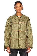 R13 Refurbished Toggled Liner Jacket in Olive, view 2, click to view large image.