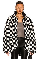 R13 Oversized Zip Up Fleece Jacket in Black & White Checker, view 1, click to view large image.