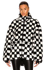 R13 Oversized Zip Up Fleece Jacket in Black & White Checker, view 2, click to view large image.
