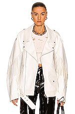 R13 Fringe Oversized Motorcycle Bomber Jacket in White FWRD