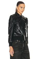 R13 Flat Sleeve Bomber Jacket in Shiny Black, view 3, click to view large image.