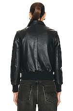 R13 Flat Sleeve Bomber Jacket in Shiny Black, view 4, click to view large image.