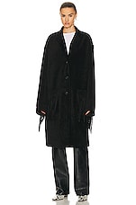 R13 Fringe Leather Coat in Black Suede, view 2, click to view large image.