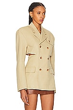 R13 Double Breasted Open Back Blazer in Light Khaki, view 2, click to view large image.