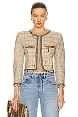 R13 Square Shoulder Tweed Jacket in Beige Tweed, view 1, click to view large image.
