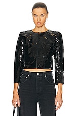 R13 Square Shoulder Sequin Jacket in Black Sequin, view 1, click to view large image.