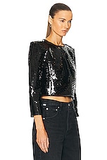 R13 Square Shoulder Sequin Jacket in Black Sequin, view 2, click to view large image.