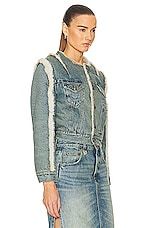 R13 Flat Sleeve Sherpa Lined Trucker Jacket in Clinton Blue, view 2, click to view large image.