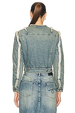 R13 Flat Sleeve Sherpa Lined Trucker Jacket in Clinton Blue, view 3, click to view large image.