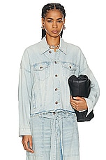 R13 Oversized Cut Off Trucker Jacket in Lennon Blue, view 1, click to view large image.