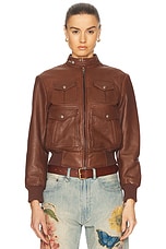 レザージャケット・コート R13 FW24 EXAGERATED MOTORCICLE JACKET (R13WR323R434A BROWN) R13 Shrunken Zip-Up Leather Jacket in Brown | FWRD