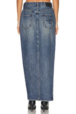 R13 Devon Side Slit Skirt in Barter Indigo, view 3, click to view large image.