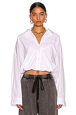 R13 Gathered Hem Shirt in White, view 1, click to view large image.