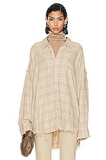 R13 Shredded Seam Drop Neck Shirt in Khaki Overdye Plaid FWRD