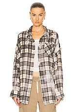 R13 Shredded Seam Drop Neck Shirt in Bleached Black & Beige Plaid, view 1, click to view large image.