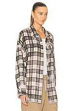 R13 Shredded Seam Drop Neck Shirt in Bleached Black & Beige Plaid, view 2, click to view large image.