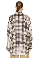 R13 Shredded Seam Drop Neck Shirt in Bleached Black & Beige Plaid, view 3, click to view large image.