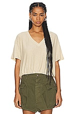 R13 Gathered Hem V Neck Tee in Khaki, view 1, click to view large image.