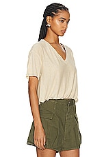 R13 Gathered Hem V Neck Tee in Khaki, view 2, click to view large image.