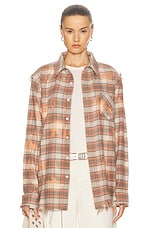 R13 Shredded Seam Shirt in Bleached Orange Plaid, view 1, click to view large image.