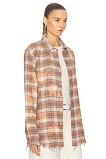 R13 Shredded Seam Shirt in Bleached Orange Plaid, view 2, click to view large image.