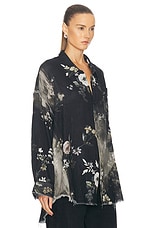 R13 Shredded Seam Drop Neck Shirt in Black Bleached Floral, view 2, click to view large image.