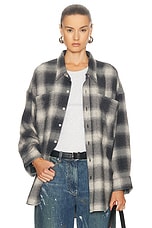 R13 Drop Neck Shirt with Oversized Pockets in Grey Ombre Plaid, view 1, click to view large image.