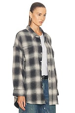 R13 Drop Neck Shirt with Oversized Pockets in Grey Ombre Plaid, view 2, click to view large image.