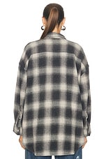 R13 Drop Neck Shirt with Oversized Pockets in Grey Ombre Plaid, view 3, click to view large image.