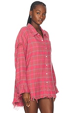 R13 Shredded Seam Drop Neck Shirt in Raspberry Overdyed, view 2, click to view large image.