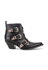 R13 Ankle Three Buckle Boot in Black Leather FWRD