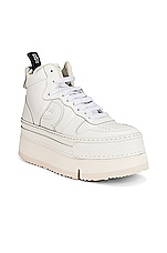 R13 High Top Platform Sneaker in White Leather, view 2, click to view large image.