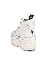 R13 High Top Platform Sneaker in White Leather, view 3, click to view large image.
