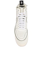 R13 High Top Platform Sneaker in White Leather, view 4, click to view large image.