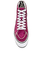 R13 The Rogue Sneaker (Single Stack) in BRIGHT PINK SUEDE, view 4, click to view large image.