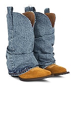 R13 Chunky Cowboy Boots in Denim, view 1, click to view large image.