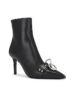 R13 Skinny Ankle Heeled Bootie in Black Leather, view 2, click to view large image.