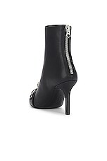 R13 Skinny Ankle Heeled Bootie in Black Leather, view 3, click to view large image.